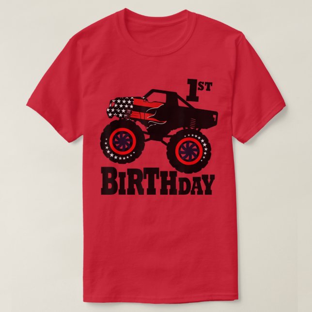Gzl7 Amercian Flag Monster Truck 1st Birthday 2021 T-Shirt (Design Front)