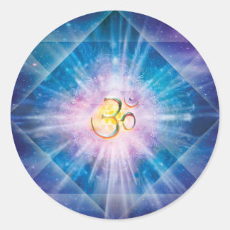 H039 Om Space Cube Classic Round Sticker