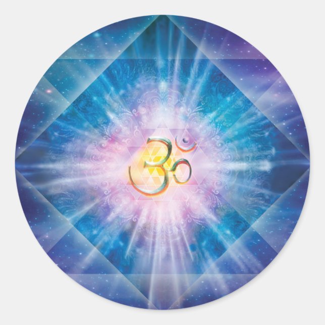 H039 Om Space Cube Classic Round Sticker (Front)