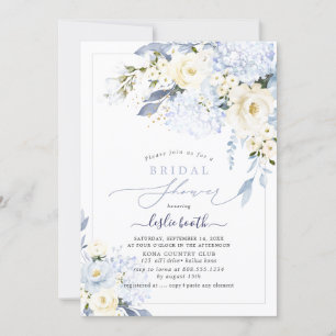 H2 Blue Hydrangea Cream Roses Bridal Shower Invitation