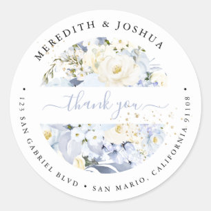 H2 Blue Hydrangea Cream Roses Wedding Favours Clas Classic Round Sticker