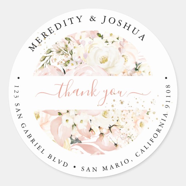 H2 Blush Hydrangea Cream Roses Wedding Favours Classic Round Sticker (Front)