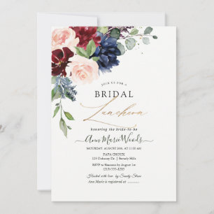 H2 Blush Navy Burgundy Flowers Bridal Lunch Invitation