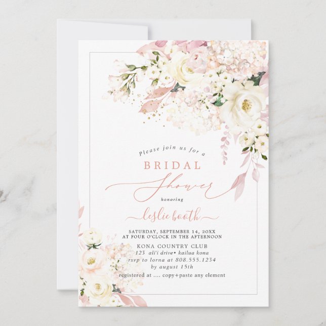 H2 Creamy Dusty Rose Blush Hydrangea Invitation (Front)