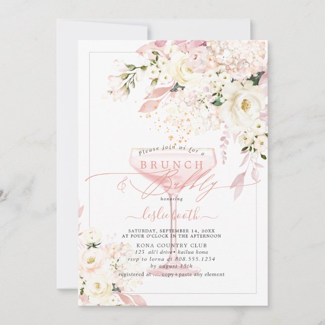 H2 Dusty Rose Blush Hydrangea Brunch Bubbly  Invitation (Front)