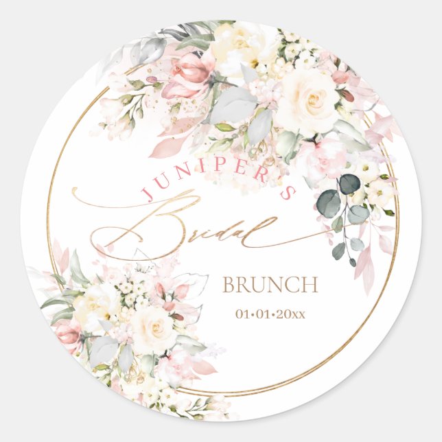H2 Dusty Rose Hydrangea Cream Roses Bridal Brunch Classic Round Sticker (Front)