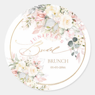 H2 Dusty Rose Hydrangea Cream Roses Bridal Brunch Classic Round Sticker