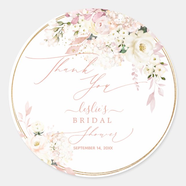 H2 Dusty Rose Hydrangea Cream Roses Bridal Shower Classic Round Sticker (Front)