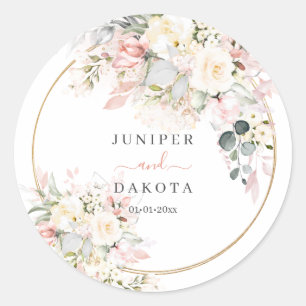 H2 Dusty Rose Hydrangea Cream Roses Wedding Classi Classic Round Sticker