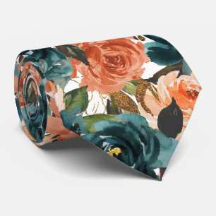 H2 Flowers Teal n Rust Orange Roses   Tie