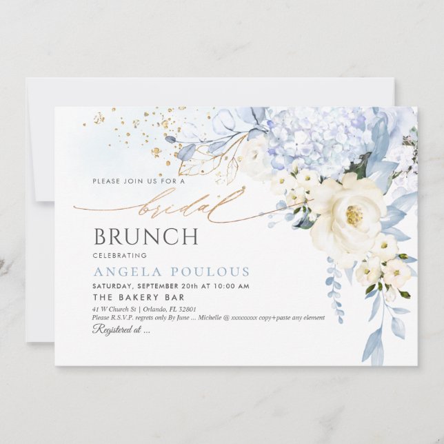 H2 Flowers White Ice Blue Bridal Brunch  Invitation (Front)