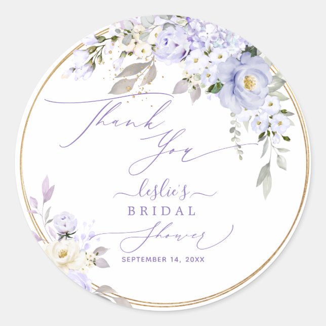 H2 Purple Hydrangea Cream Roses Bridal Shower Classic Round Sticker (Front)
