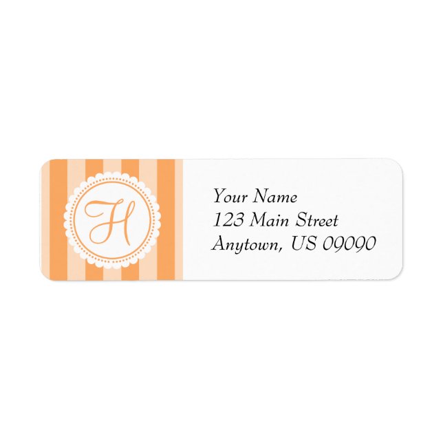 H Candy Striper Monogram Address Labels (Orange) (Front)