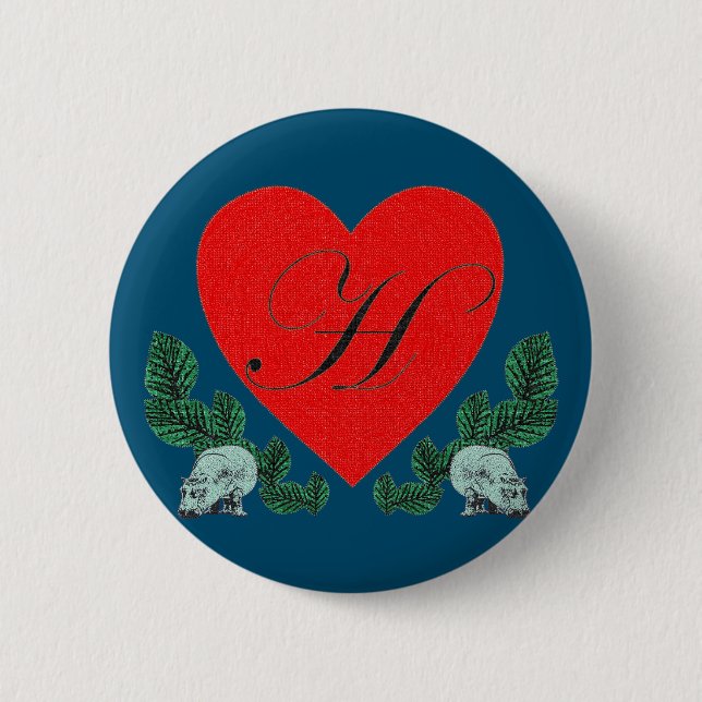 H in a heart 6 cm round badge (Front)