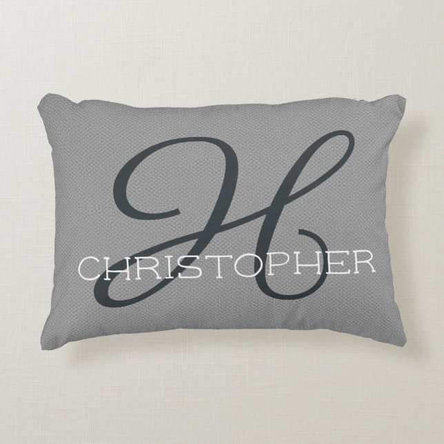H Initial Personalised Name Black White Grey Decorative Cushion (Front)