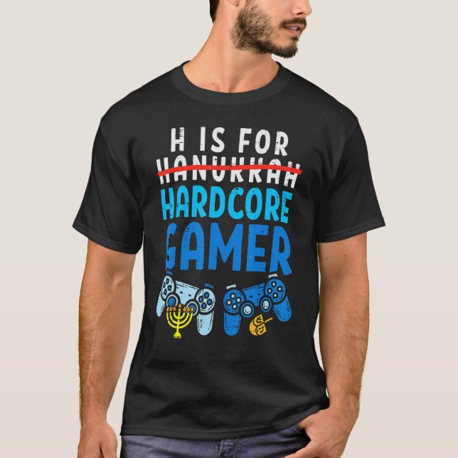 H Is For Hanukkah Gamer  Video Gaming Boys Men Gir T-Shirt (Front)