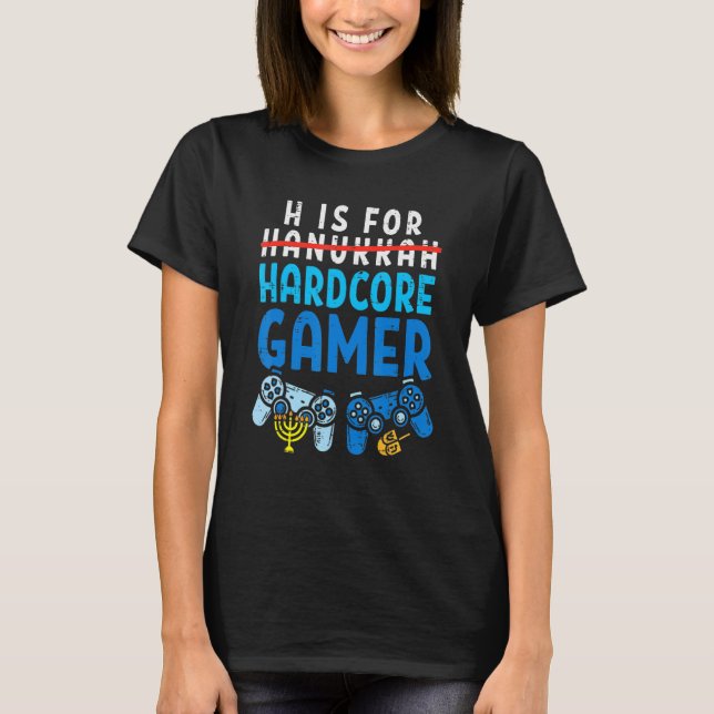 H Is For Hanukkah Gamer Video Gaming Boys Men Paja T-Shirt (Front)