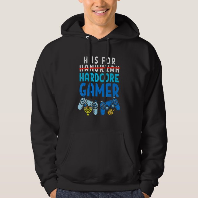 H Is For Hanukkah Gamer Video Gaming Chanukah Boys Hoodie (Front)