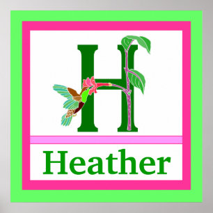 H is for Hummingbird & Girl Name Wall Art for Kids