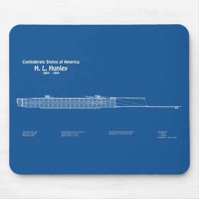 H. L. Hunley - Ship Blueprint Plans ABD Mouse Mat (Front)