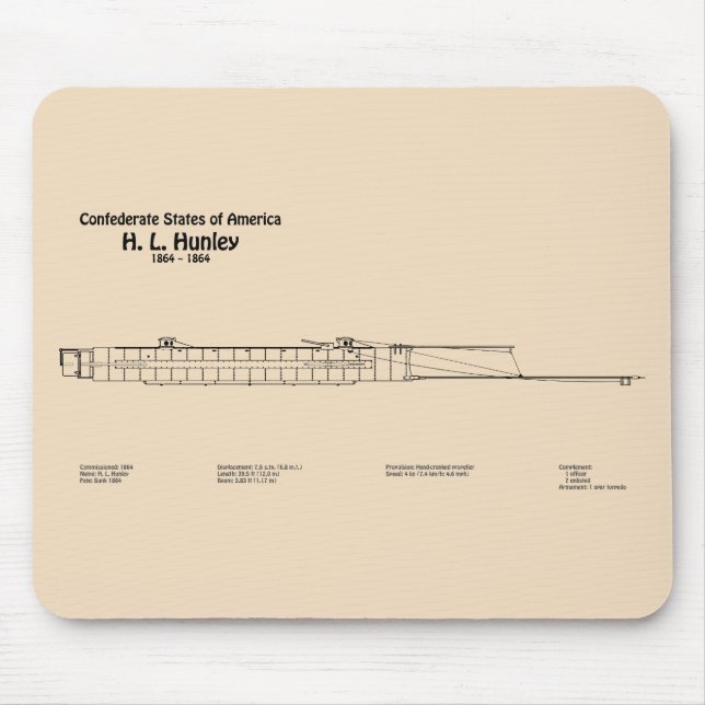 H. L. Hunley - Ship Blueprint Plans SD Mouse Mat (Front)