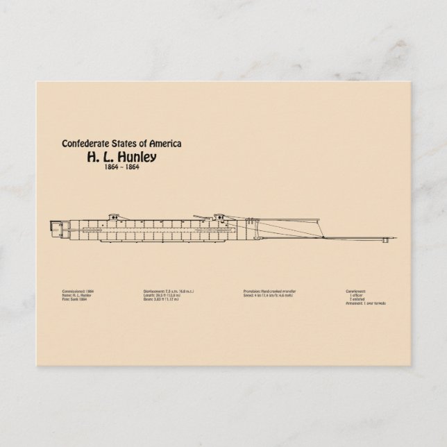 H. L. Hunley - Ship Blueprint Plans SD Postcard (Front)