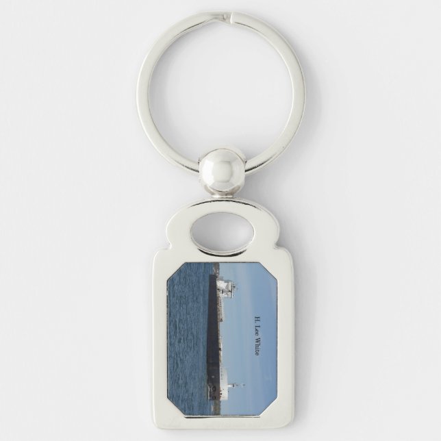 H Lee White metal key chain (Front)