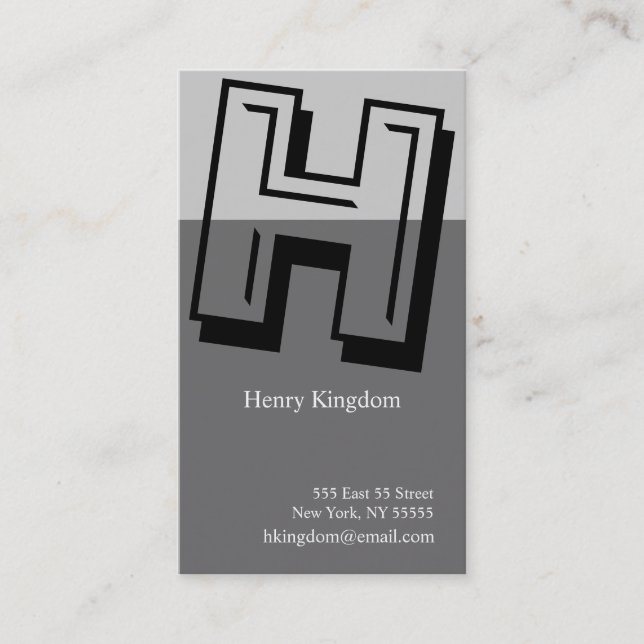H Letter Alphabet Business Card Grey (Front)