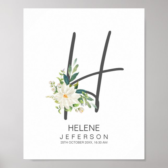 H Letter Monogram Blush Floral Decor (Front)