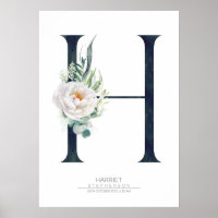 H Letter Monogram White Flowers and Greenery