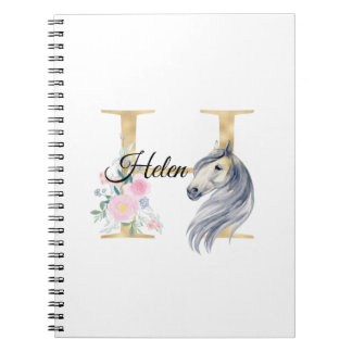 H letter personalised name monogram with horse notebook