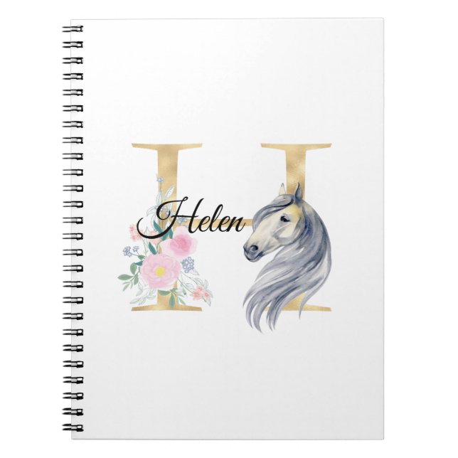 H letter personalised name monogram with horse  notebook (Front)