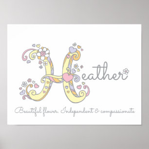 H monogram art Heather girls name meaning poster
