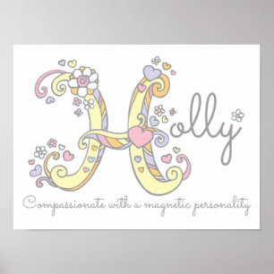 H monogram art Holly girls name meaning poster