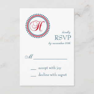 H Monogram Dot Circle RSVP Cards (Red / Blue)
