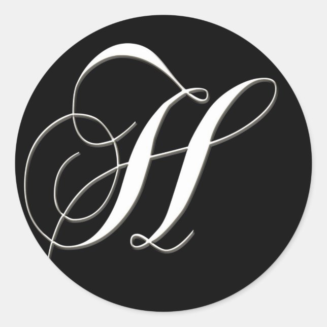 H monogram - elegant black and white classic round sticker (Front)