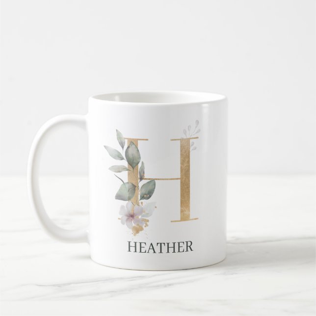 H Monogram Floral Personalised Coffee Mug (Left)