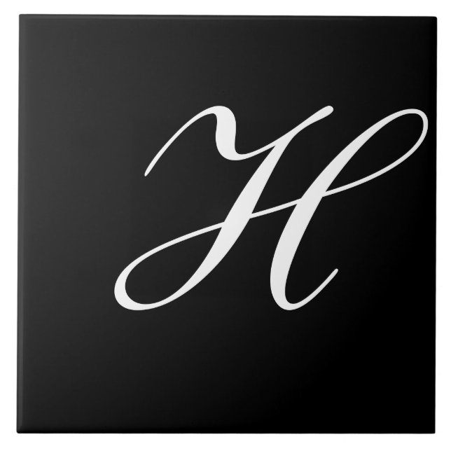 H Monogram Initial White on Black Tile (Front)