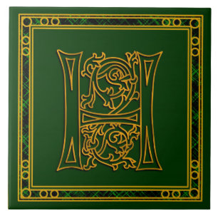 H Monogram "Irish Gold on Green" Ceramic Tiles