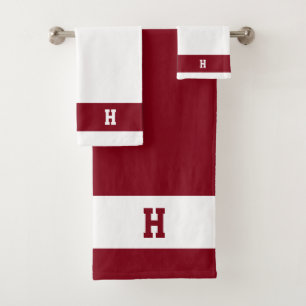 H Monogram on Crimson & White Bath Towel Set
