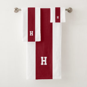 H Monogram on Crimson & White Striped Bath Towel Set