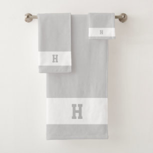 H Monogram on Light Grey & White Bath Towel Set