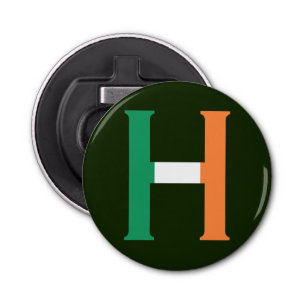 H Monogram overlaid on Irish Flag bocnt Bottle Opener