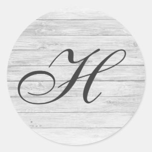 (H) Rustic Wood Monogram Monogram Shop Classic Round Sticker