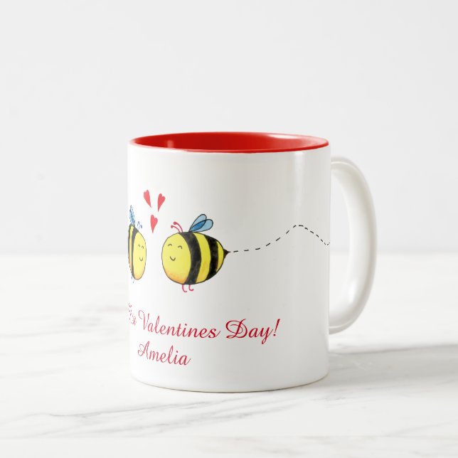 Ha Bee Valentine's Day  Two-Tone Coffee Mug (Front Right)