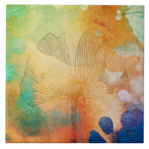 Ha Ha Tonka at autumn with giant gingko leaf Tile