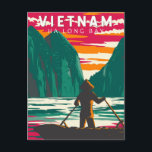 Ha Long Bay Vietnam Boat Vendor Travel Art Vintage Postcard<br><div class="desc">Ha Long Bay vector art design. Hạ Long Bay,  in northeast Vietnam,  is known for its emerald waters and thousands of towering limestone islands topped by rainforests.</div>