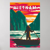 Ha Long Bay Vietnam Boat Vendor Travel Art Vintage