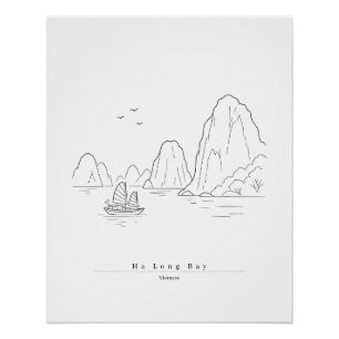 Ha Long Bay Vietnam Minimalist Line Art Travel Poster