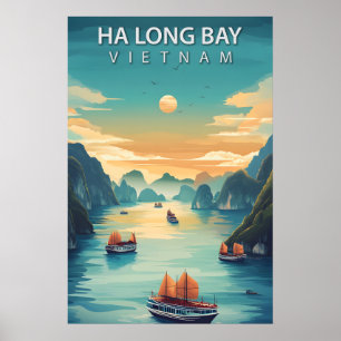 Ha Long Bay Vietnam Retro Southeast Asia Coastal Poster